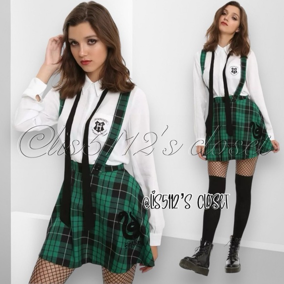 Hot Topic Harry Potter Slytherin Green Plaid Suspender Dress // Skirt Sz XL - Picture 3 of 16